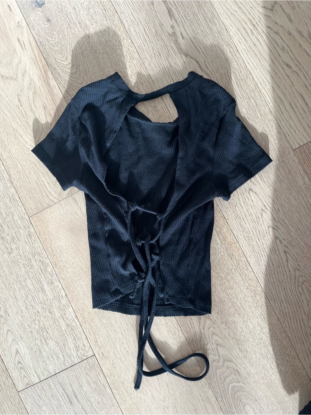 Garage Black Ribbed Tie-Back Crop Top